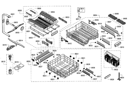 Rack Assy Diagram and Parts List for 04 Bosch Dishwasher