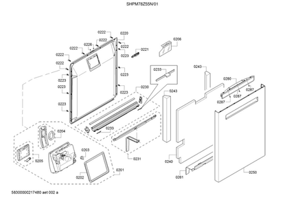 Door/Dispenser Diagram and Parts List for 01 Bosch Dishwasher