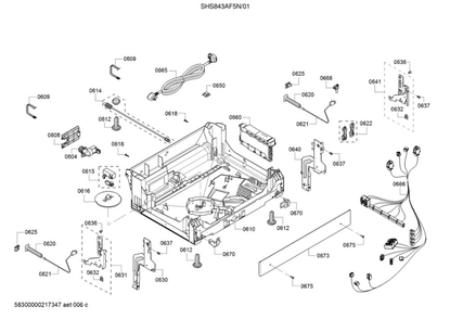 Base/Power Cord Diagram and Parts List for 01 Bosch Dishwasher