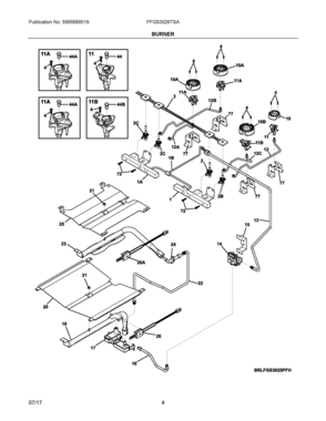 03 - BURNER Diagram and Parts List for  Frigidaire Range