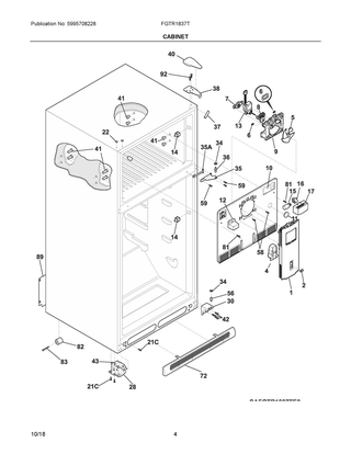 Cabinet Diagram and Parts List for  Frigidaire Refrigerator