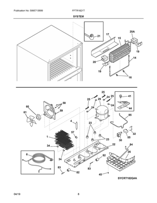 System Diagram and Parts List for  Frigidaire Refrigerator