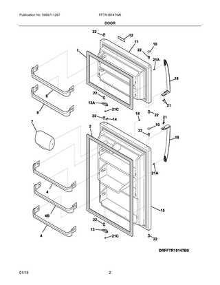 Door Diagram and Parts List for  Frigidaire Refrigerator
