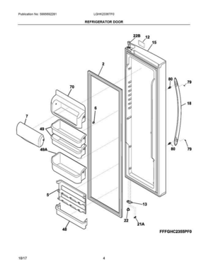 03 - Refrigerator Door Diagram and Parts List for  Frigidaire Refrigerator