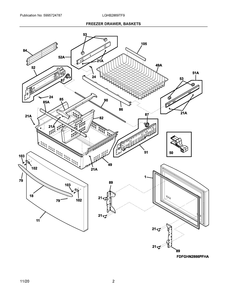 Freezer Drawer, Baskets Diagram and Parts List for  Frigidaire Refrigerator