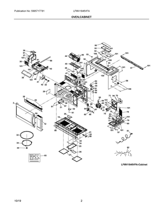 Oven,cabinet Diagram and Parts List for  Frigidaire Microwave