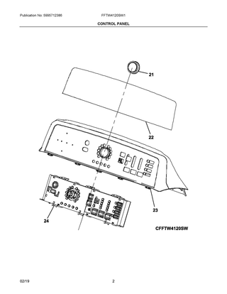 Control Panel Diagram and Parts List for  Frigidaire Washer
