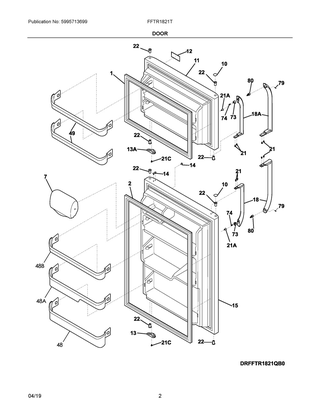 Door Diagram and Parts List for  Frigidaire Refrigerator