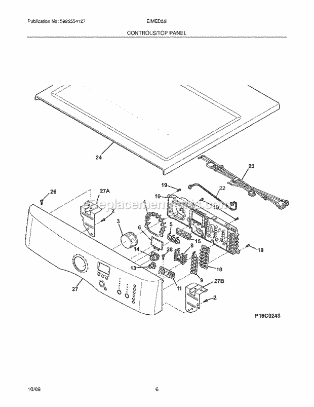 CONTROLS/TOP PANEL Diagram and Parts List for  Electrolux Dryer