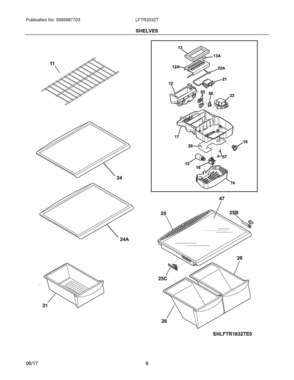 04 - SHELVES Diagram and Parts List for  Frigidaire Refrigerator