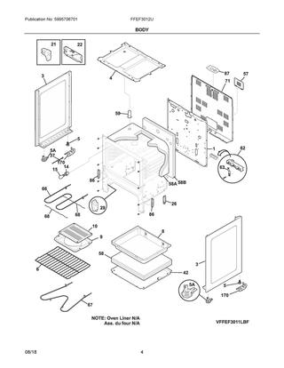 Body Diagram and Parts List for  Frigidaire Range