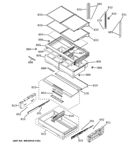 Fresh Food Shelves Diagram and Parts List for  General Electric Refrigerator