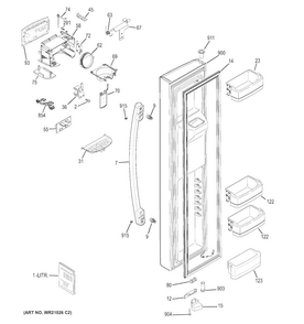 Freezer Door Diagram and Parts List for  General Electric Refrigerator