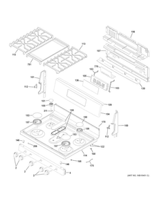 Control Panel & Cooktop Diagram and Parts List for  General Electric Range