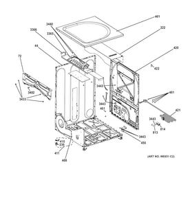 Cabinet & Top Panel Diagram and Parts List for  General Electric Dryer