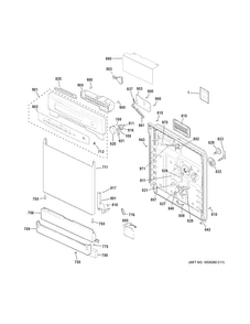 Escutcheon & Door Assembly Diagram and Parts List for  General Electric Dishwasher
