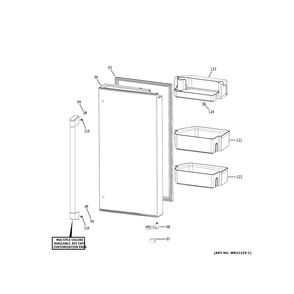Refrigerator Door - Rh Diagram and Parts List for  General Electric Refrigerator