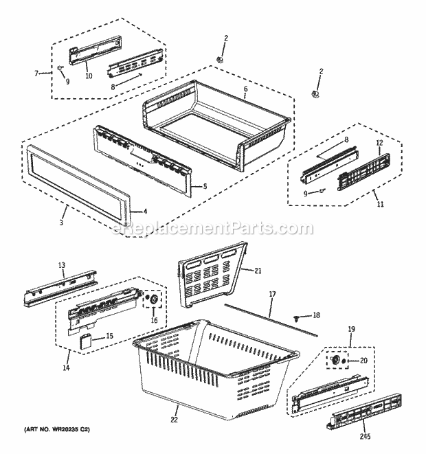 FREEZER SHELVES Diagram and Parts List for  General Electric Refrigerator