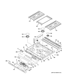 Control Panel And Cooktop Diagram and Parts List for  General Electric Range