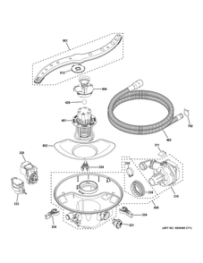 Motor, Sump And Filter Assembly Diagram and Parts List for  General Electric Dishwasher