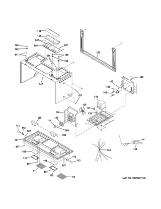 Interior Parts Diagram and Parts List for  General Electric Microwave