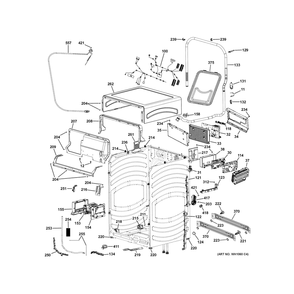 Cabinet & Top Panel Diagram and Parts List for  General Electric Washer Dryer Combo