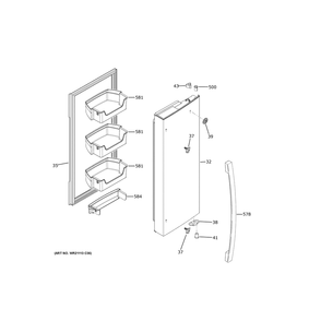 Fresh Food Door - Rh Diagram and Parts List for  General Electric Refrigerator