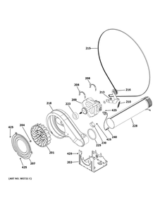 Blower And Motor Diagram and Parts List for  General Electric Dryer