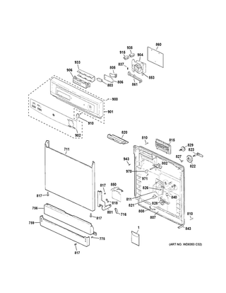 Escutcheon & Door Assembly Diagram and Parts List for  General Electric Dishwasher