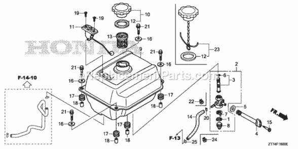 Fuel Tank Diagram and Parts List for AC Honda Generator