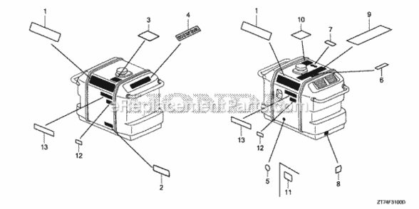 Labels Diagram and Parts List for AC Honda Generator