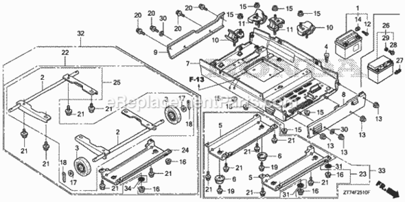 Lower Cover Diagram and Parts List for AC Honda Generator