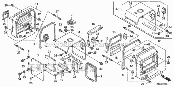 Main Cover Diagram and Parts List for AC Honda Generator