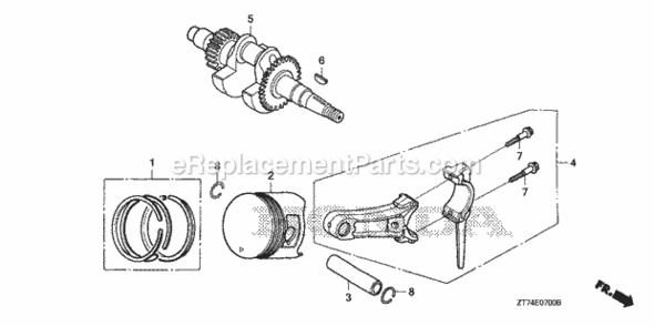 Piston  Crankshaft Diagram and Parts List for AC Honda Generator