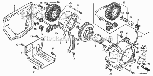 Rear Housing Diagram and Parts List for AC Honda Generator