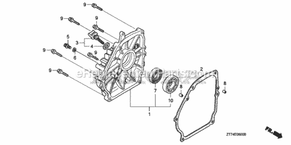 Crankcase Cover Diagram and Parts List for AC Honda Generator