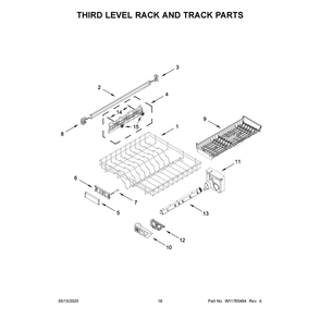 Third Level Rack And Track Parts Diagram and Parts List for  Maytag Dishwasher
