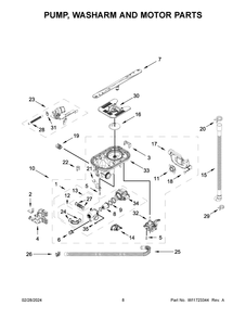 Pump, Washarm And Motor Parts Diagram and Parts List for  Maytag Dishwasher