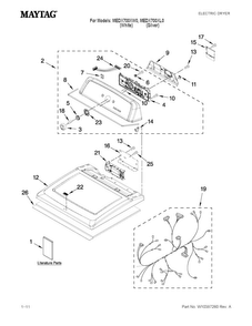 Top And Console Parts Diagram and Parts List for  Maytag Dryer