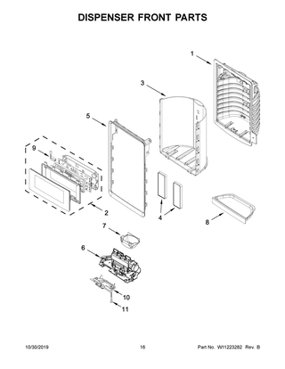 Dispenser Front Parts Diagram and Parts List for  Maytag Refrigerator