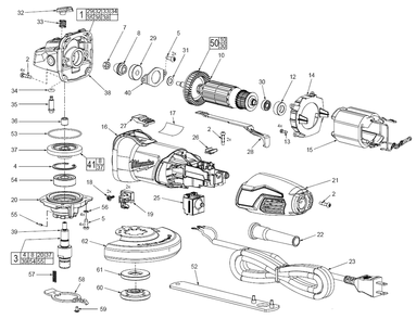 Fig-0 Diagram and Parts List for C27E Milwaukee Angle Grinder