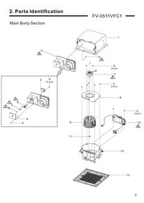01 Main Body Section Diagram and Parts List for  Panasonic Bath & Ventilation Fan