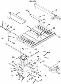 Page A Diagram and Parts List for  Ryobi Table Saw
