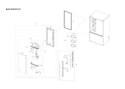 Left Refrigerator Door Parts Diagram and Parts List for AA-00 Samsung Refrigerator