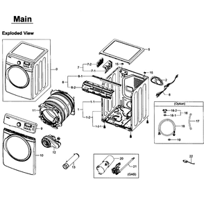 Main Assembly Diagram and Parts List for AA-01 Samsung Dryer