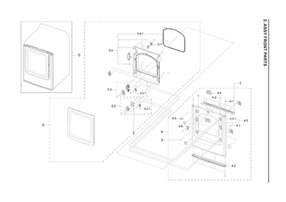 Front Parts Assembly Diagram and Parts List for A3-00 Samsung Dryer