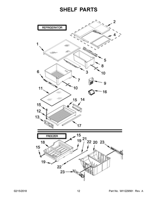 Shelf Parts Diagram and Parts List for  Whirlpool Refrigerator