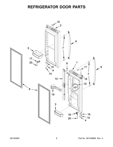 Refrigerator Door Parts Diagram and Parts List for  Whirlpool Refrigerator