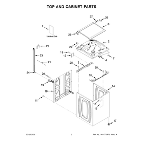 Top And Cabinet Parts Diagram and Parts List for  Whirlpool Washer
