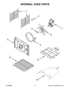 Internal Oven Parts Diagram and Parts List for  Whirlpool Wall Oven